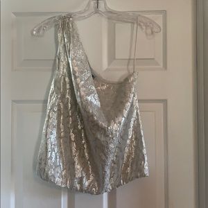 Alice and Olivia one shoulder silk/metallic shirt